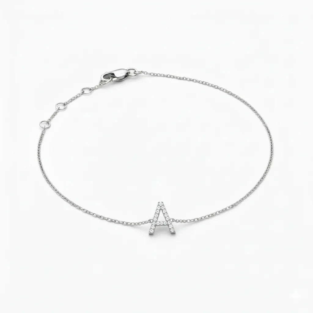 Mini Block Initial Diamond Bracelet Gold
