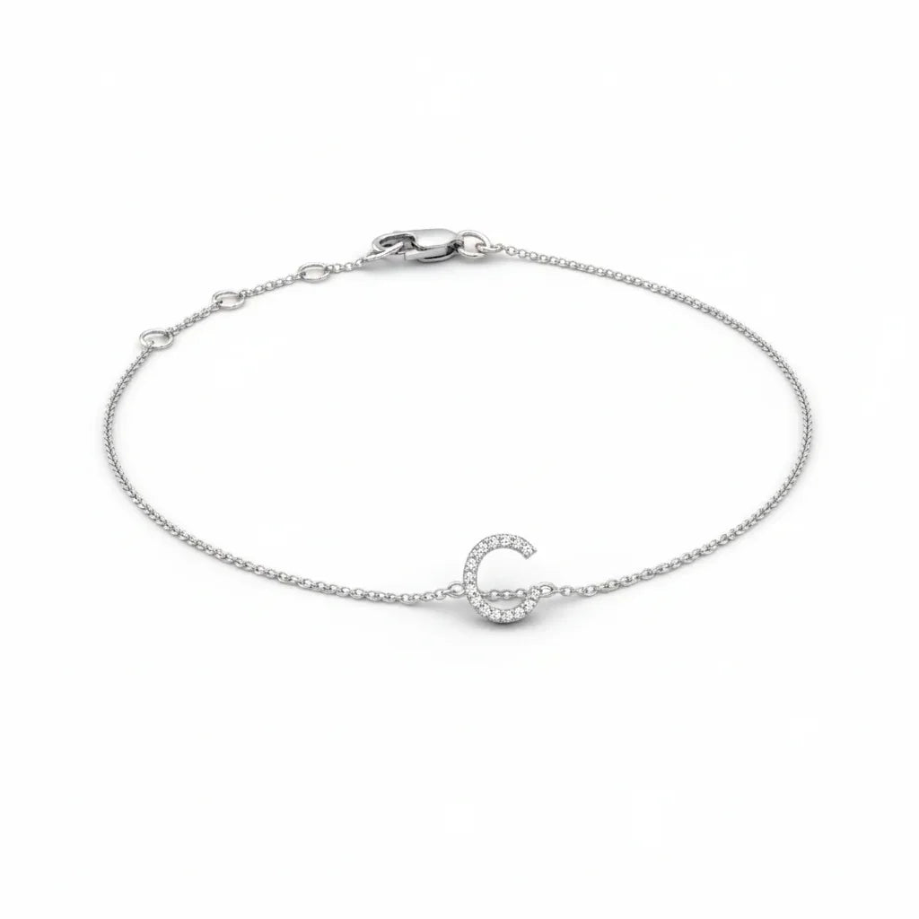 Mini Block Initial Diamond Bracelet Gold