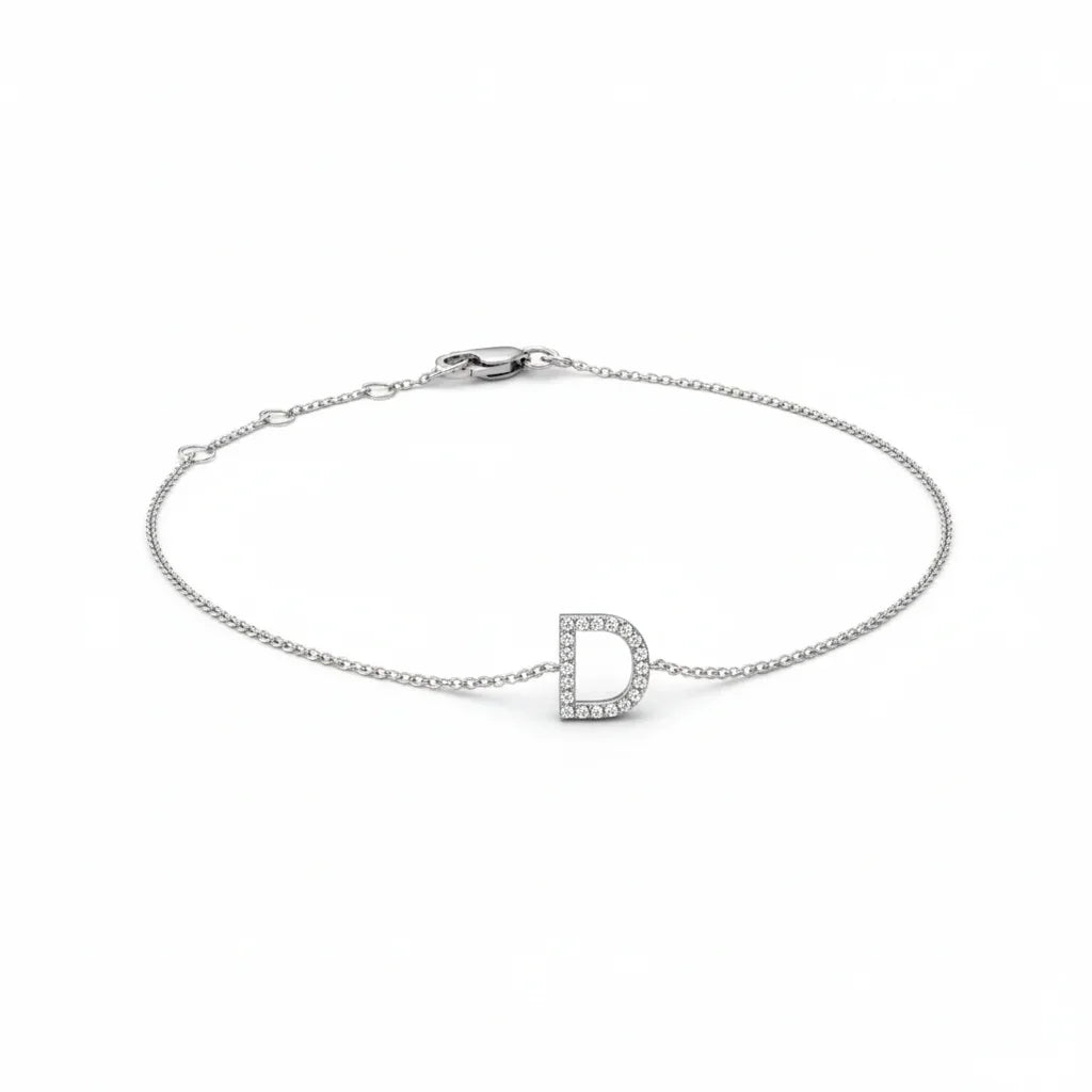 Mini Block Initial Diamond Bracelet Gold