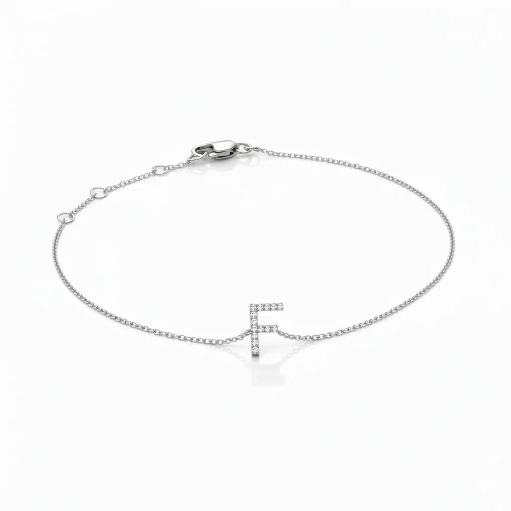 Mini Block Initial Diamond Bracelet Gold