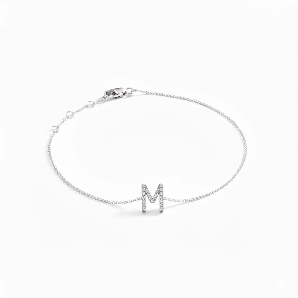 Mini Block Initial Diamond Bracelet Gold