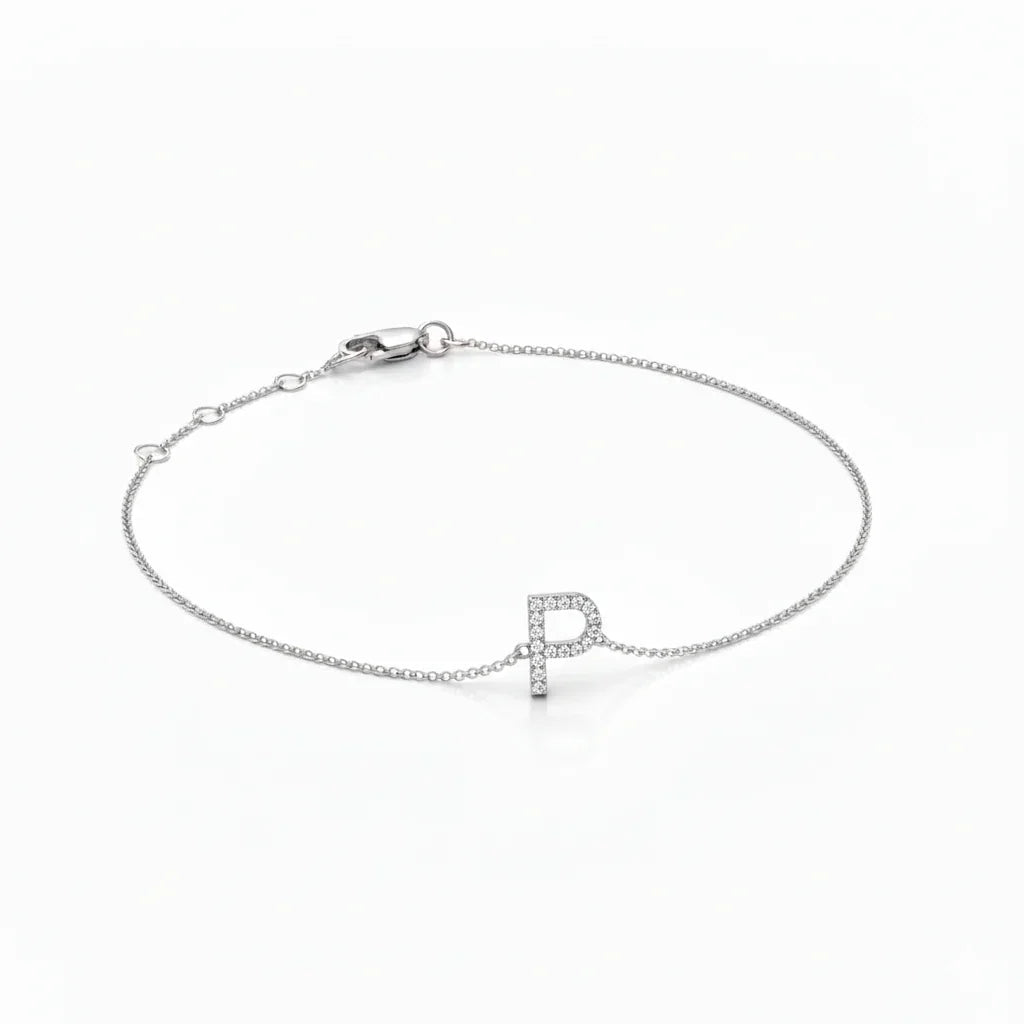 Mini Block Initial Diamond Bracelet Gold