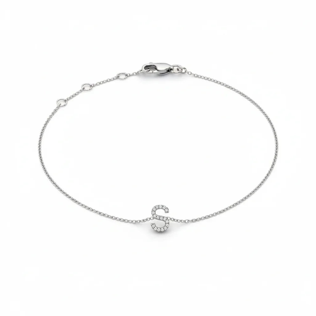 Mini Block Initial Diamond Bracelet Gold