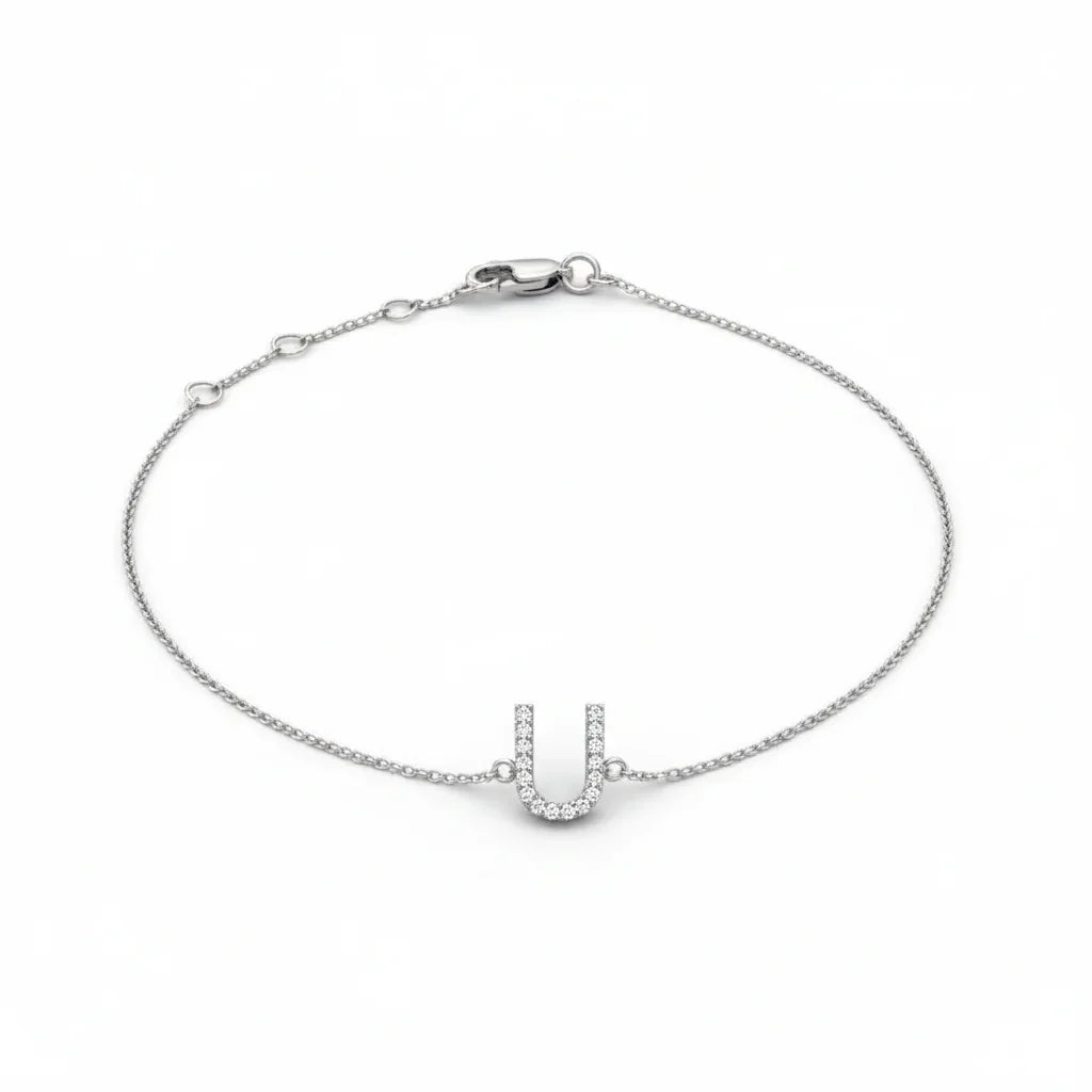 Mini Block Initial Diamond Bracelet Gold