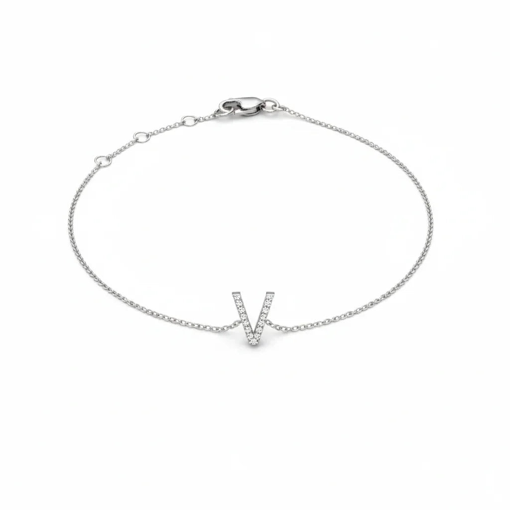 Mini Block Initial Diamond Bracelet Gold