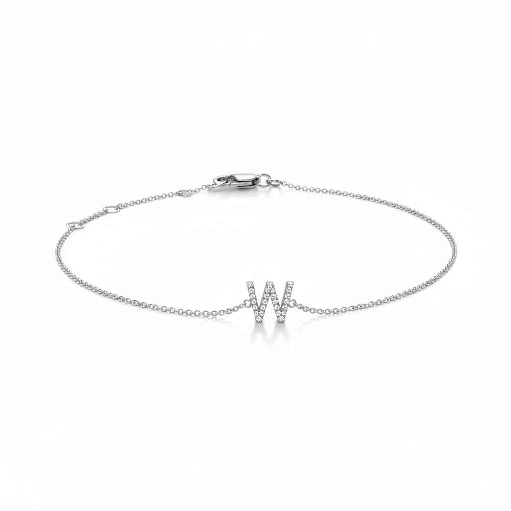 Mini Block Initial Diamond Bracelet Gold