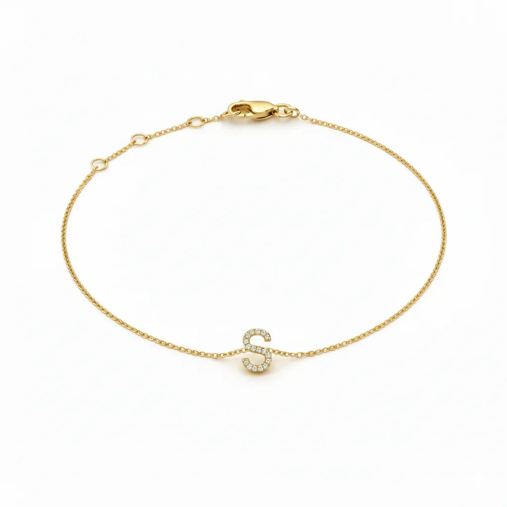 Mini Block Initial Diamond Bracelet Gold