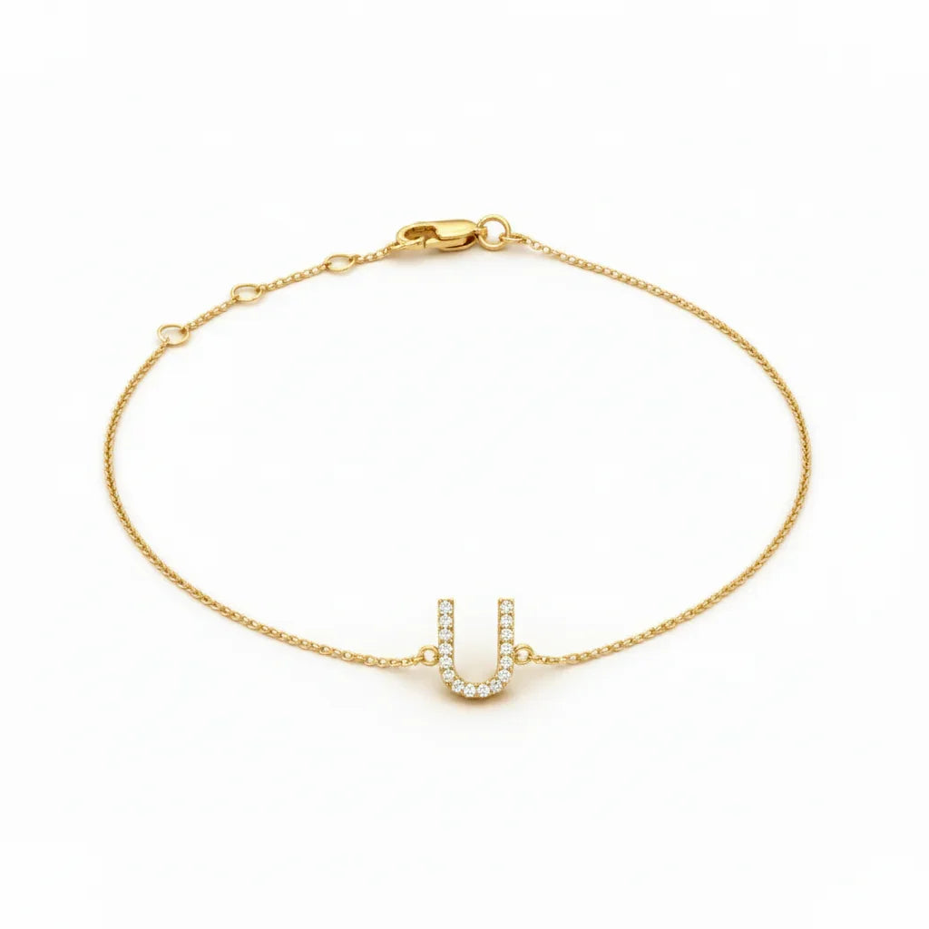 Mini Block Initial Diamond Bracelet Gold