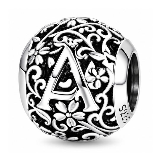 Sterling silver round alphabet charm - A