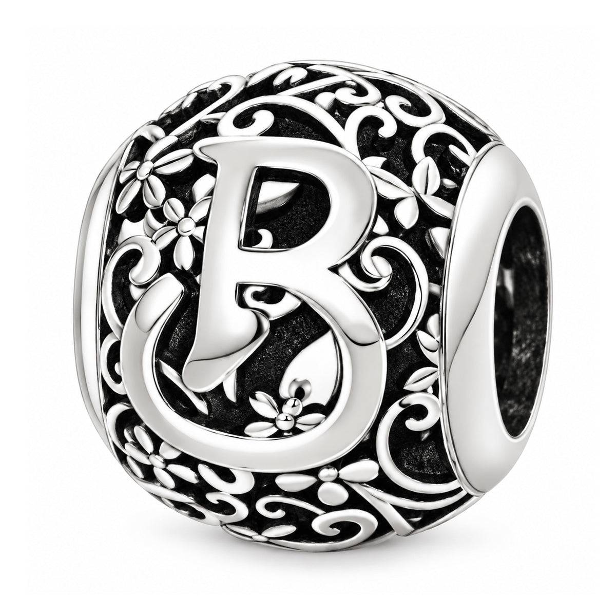 Sterling silver round alphabet charm - B
