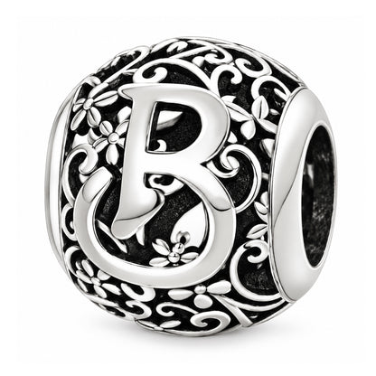 Sterling silver round alphabet charm - B