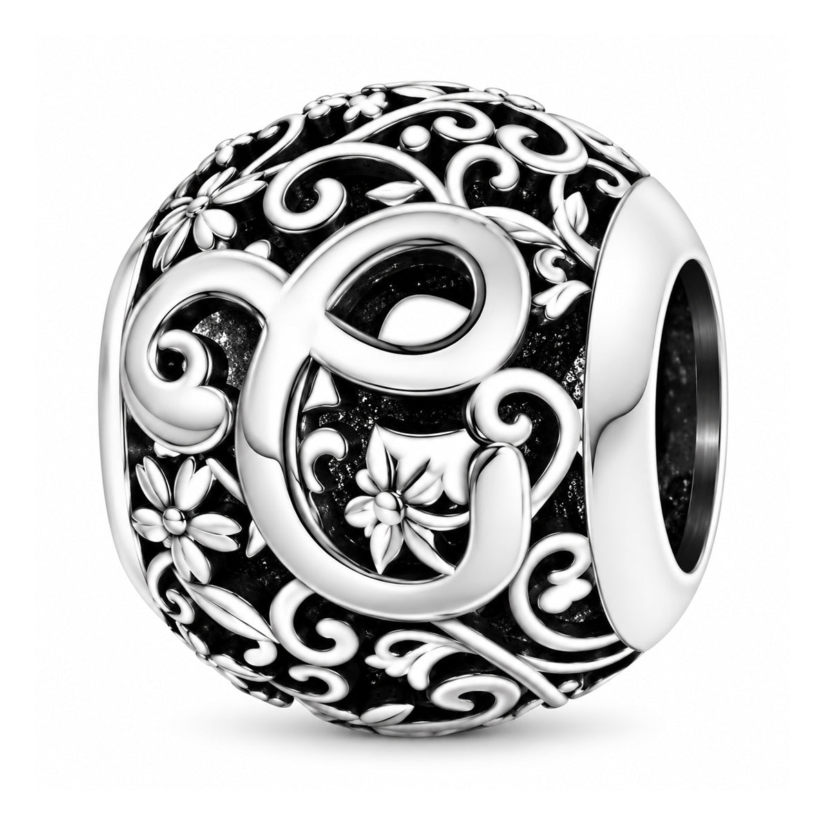 Sterling silver round alphabet charm - C