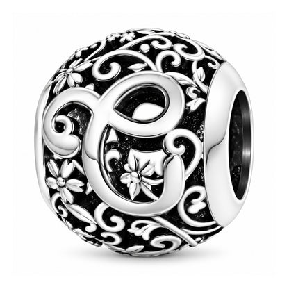 Sterling silver round alphabet charm - C
