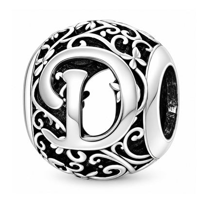 Sterling silver round alphabet charm - D
