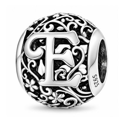 Sterling silver round alphabet charm - E