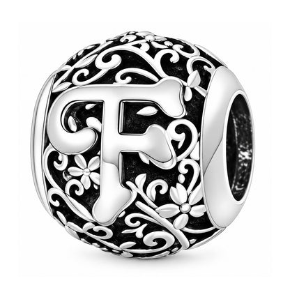 Sterling silver round alphabet charm - F