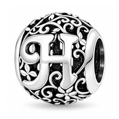 Sterling silver round alphabet charm - H