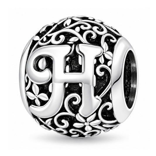 Sterling silver round alphabet charm - H