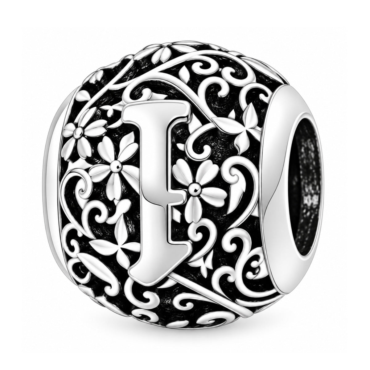 Sterling silver round alphabet charm - I