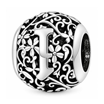 Sterling silver round alphabet charm - I