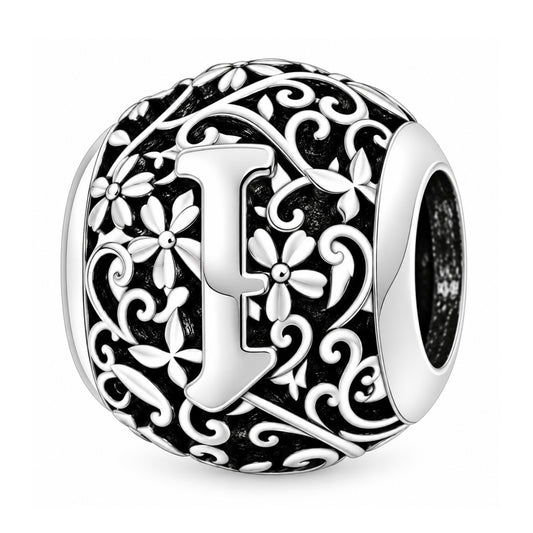 Sterling silver round alphabet charm - I