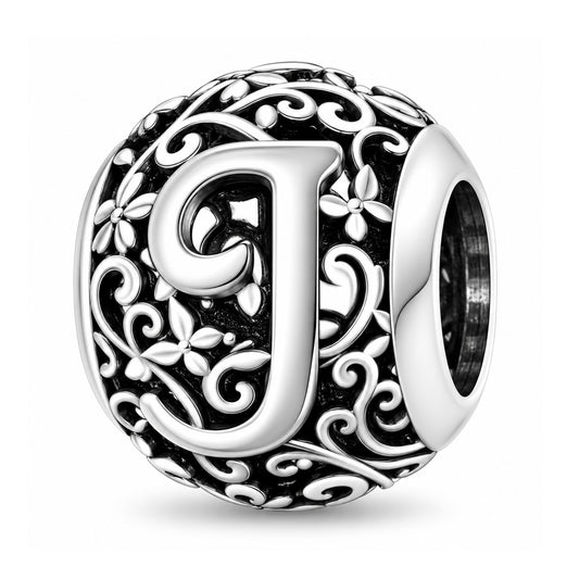 Sterling silver round alphabet charm - J