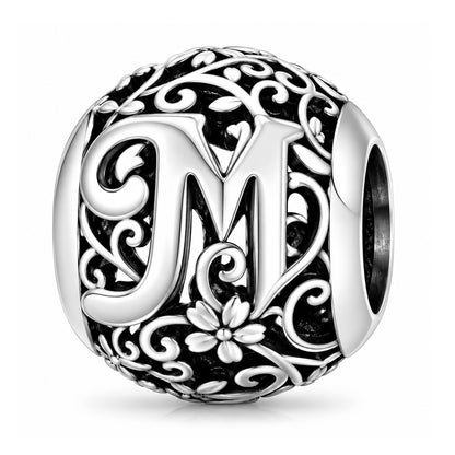 Sterling silver round alphabet charm - M