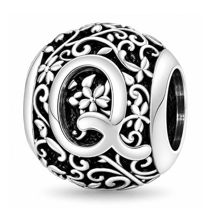 Sterling silver round alphabet charm - Q