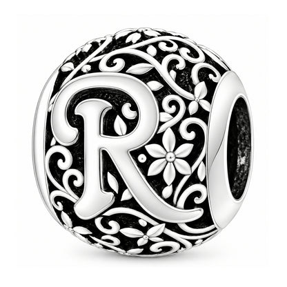 Sterling silver round alphabet charm - R