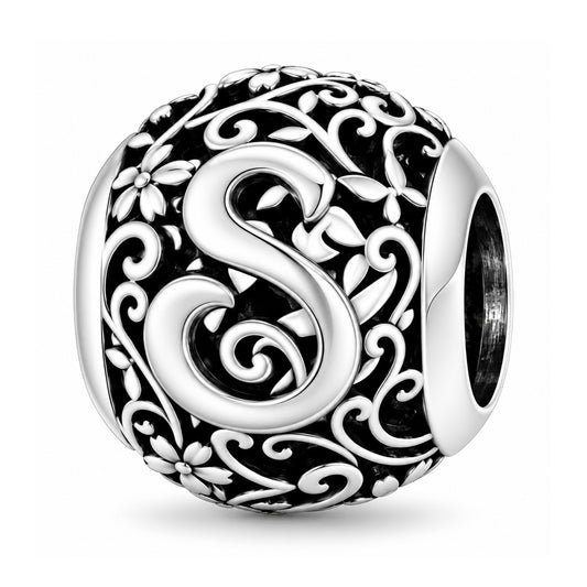 Sterling silver round alphabet charm - S