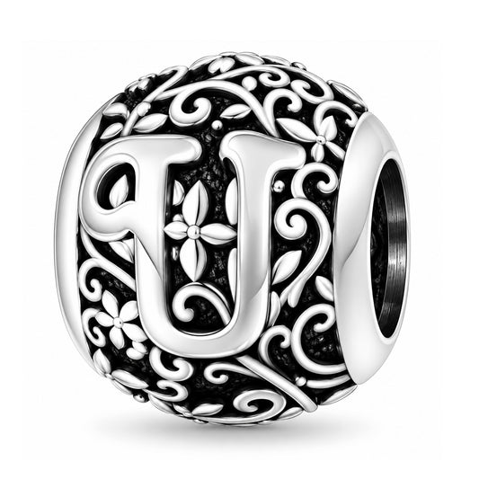 Sterling silver round alphabet charm - U