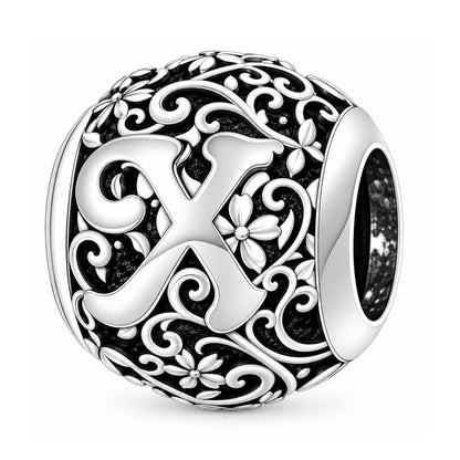 Sterling silver round alphabet charm - X