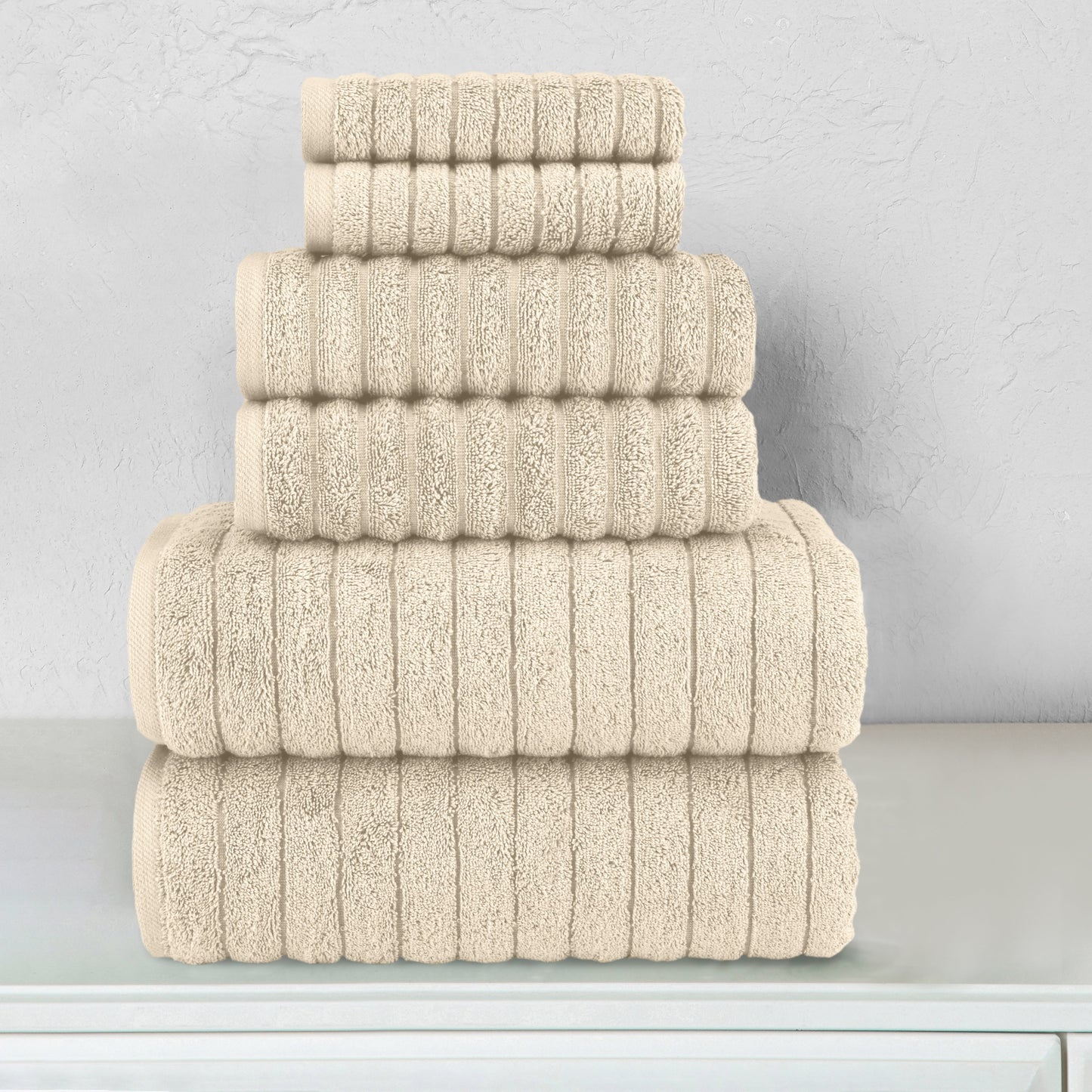 Elegant Comfort 6-Piece Turkish Cotton Corduroy Towel Set, 2 Washcloths, 2 Hand Towels and 2 Bath Towels