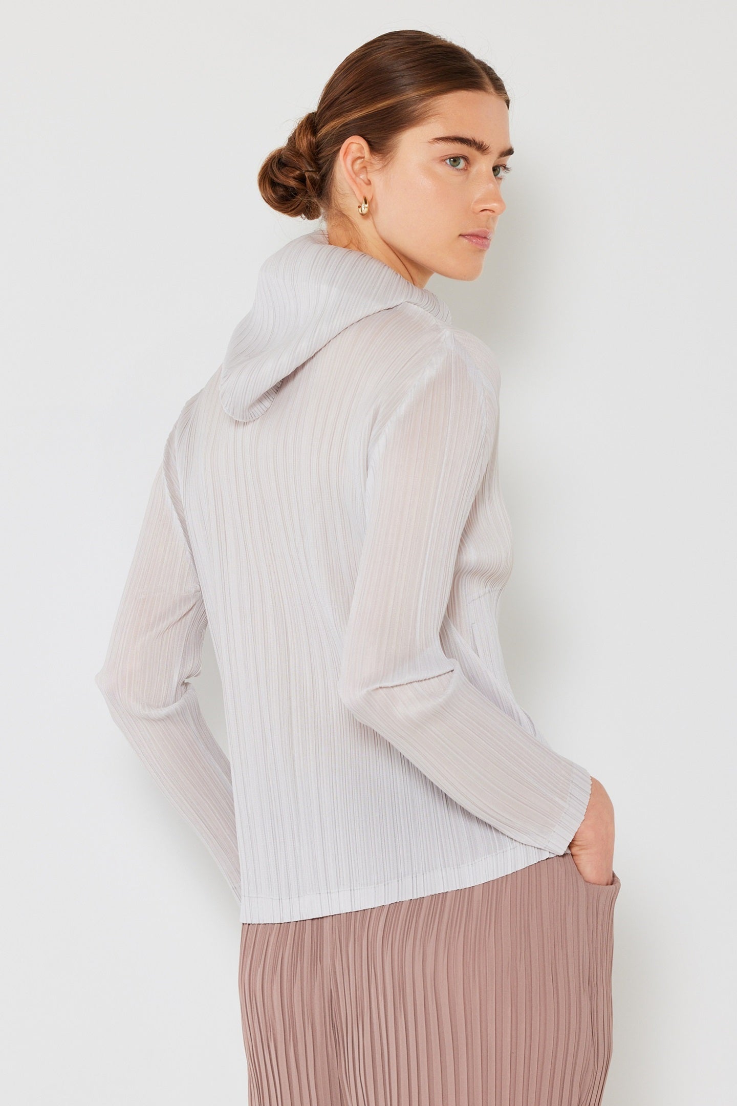 Marina West J01HD Pleated Two-Way Zipper Hooded Jacket