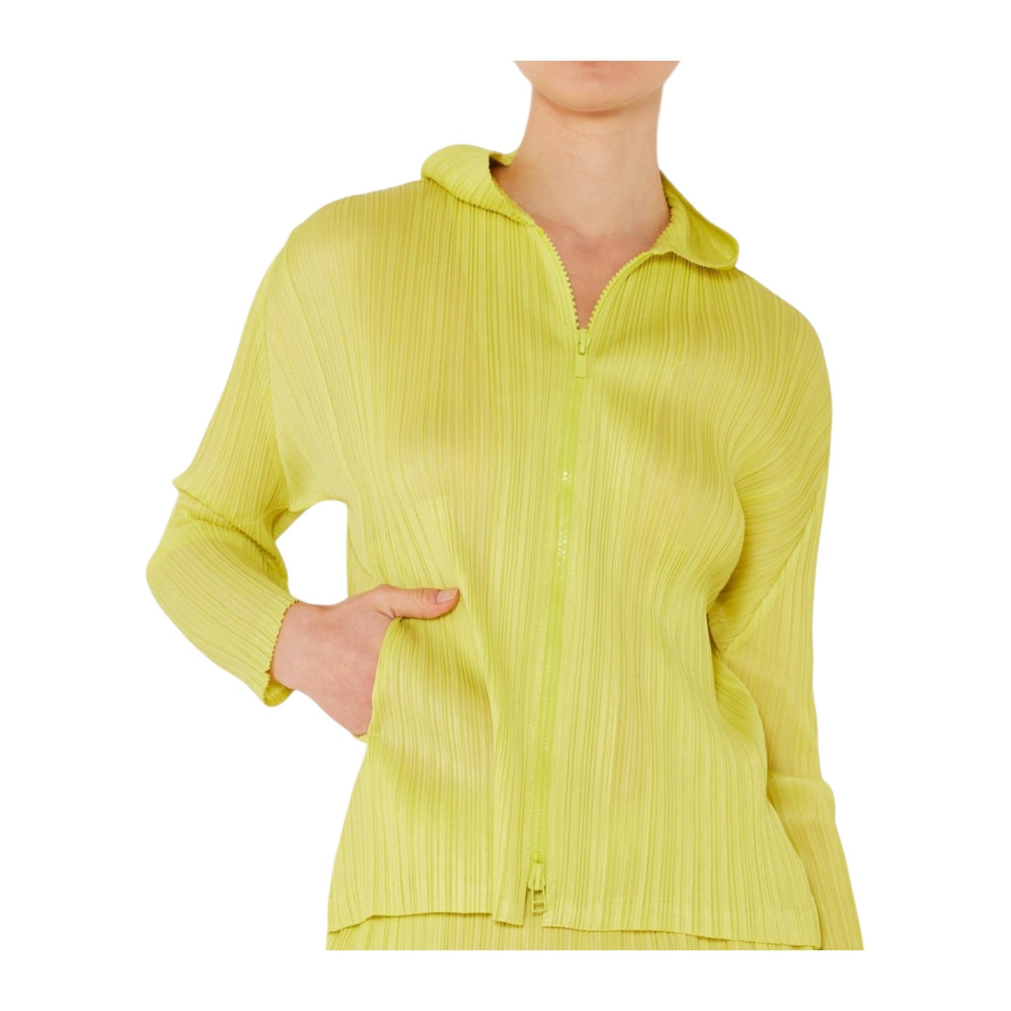 Marina West J01HD Pleated Two-Way Zipper Hooded Jacket