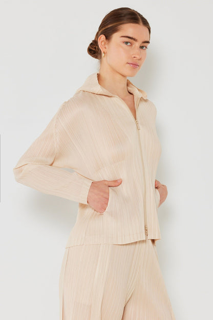 Marina West J01HD Pleated Two-Way Zipper Hooded Jacket