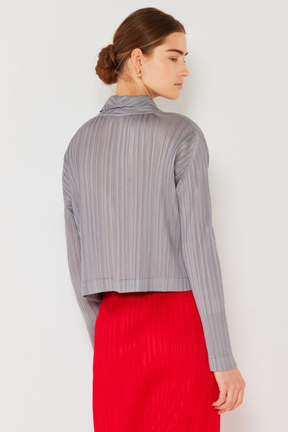 Marina West Pleated Cropped Button-Up Top (J03CR) - Gray