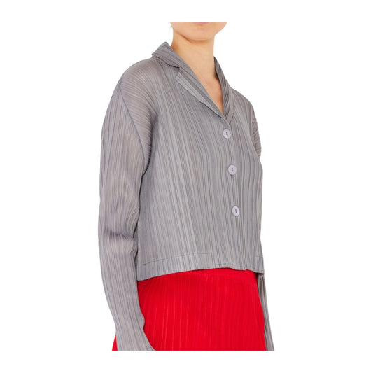 Marina West J03CR Pleated Cropped Button-Up Top