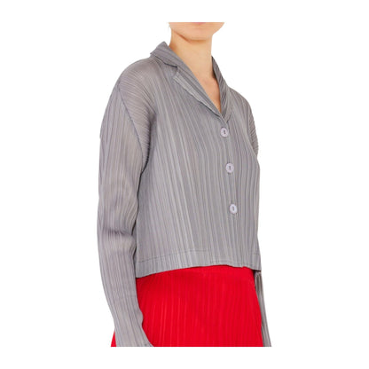 Marina West Pleated Cropped Button-Up Top (J03CR) - Gray