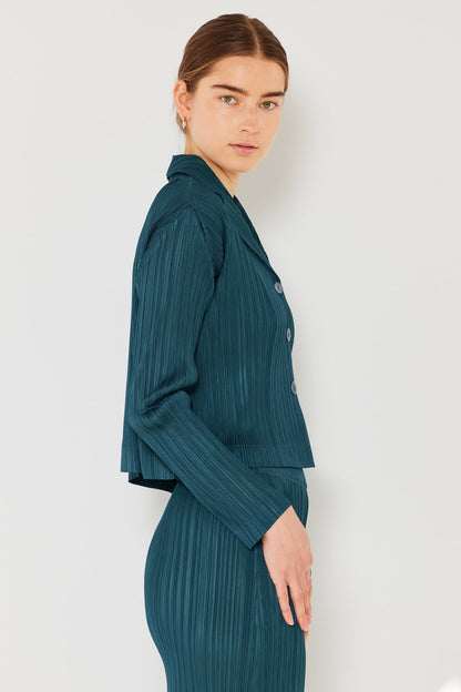 Marina West Pleated Cropped Button-Up Top (J03CR) - Deep Green