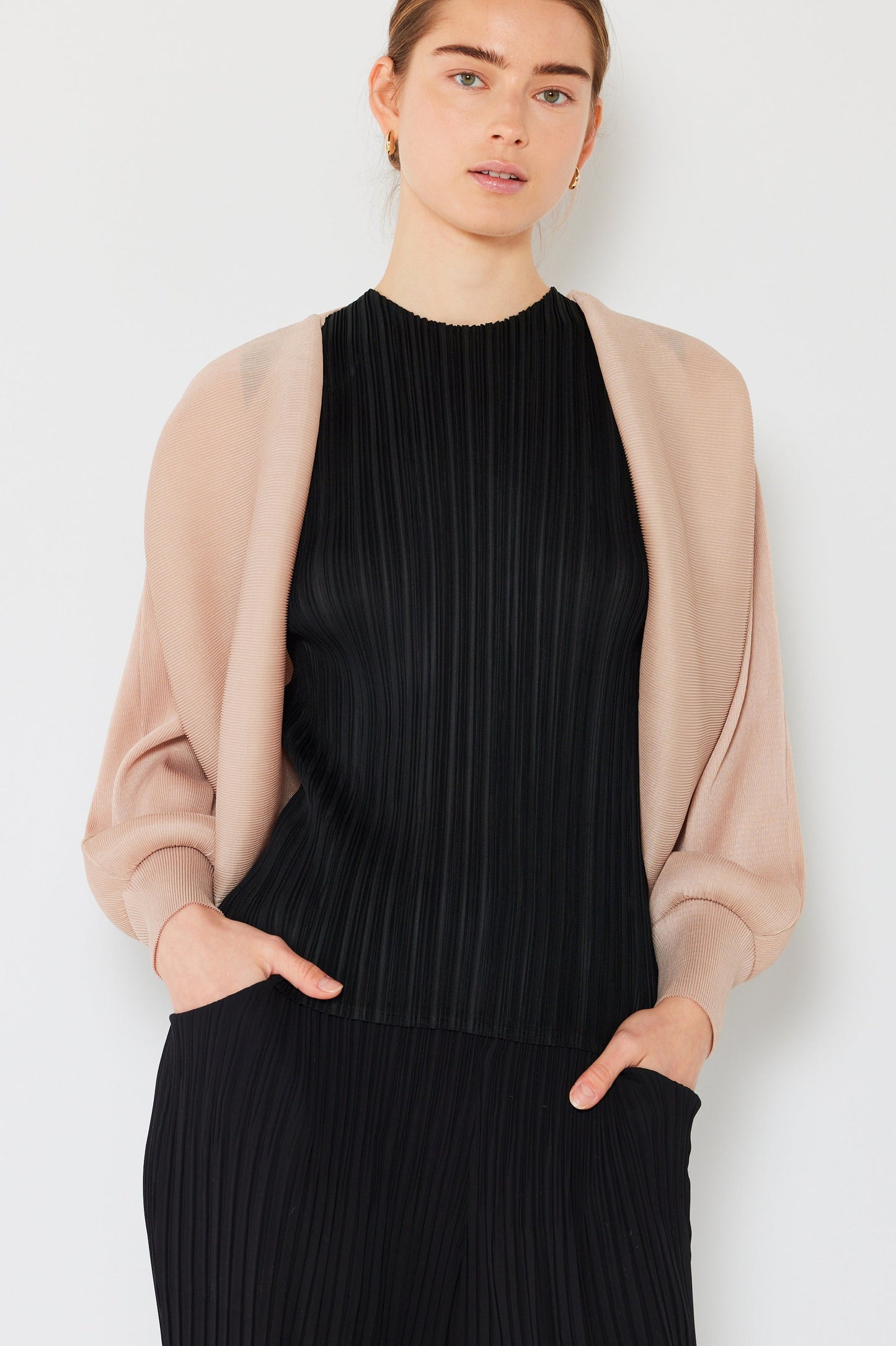 Marina West Pleated Puff Sleeve Bolero Jacket- Style#J04SR
