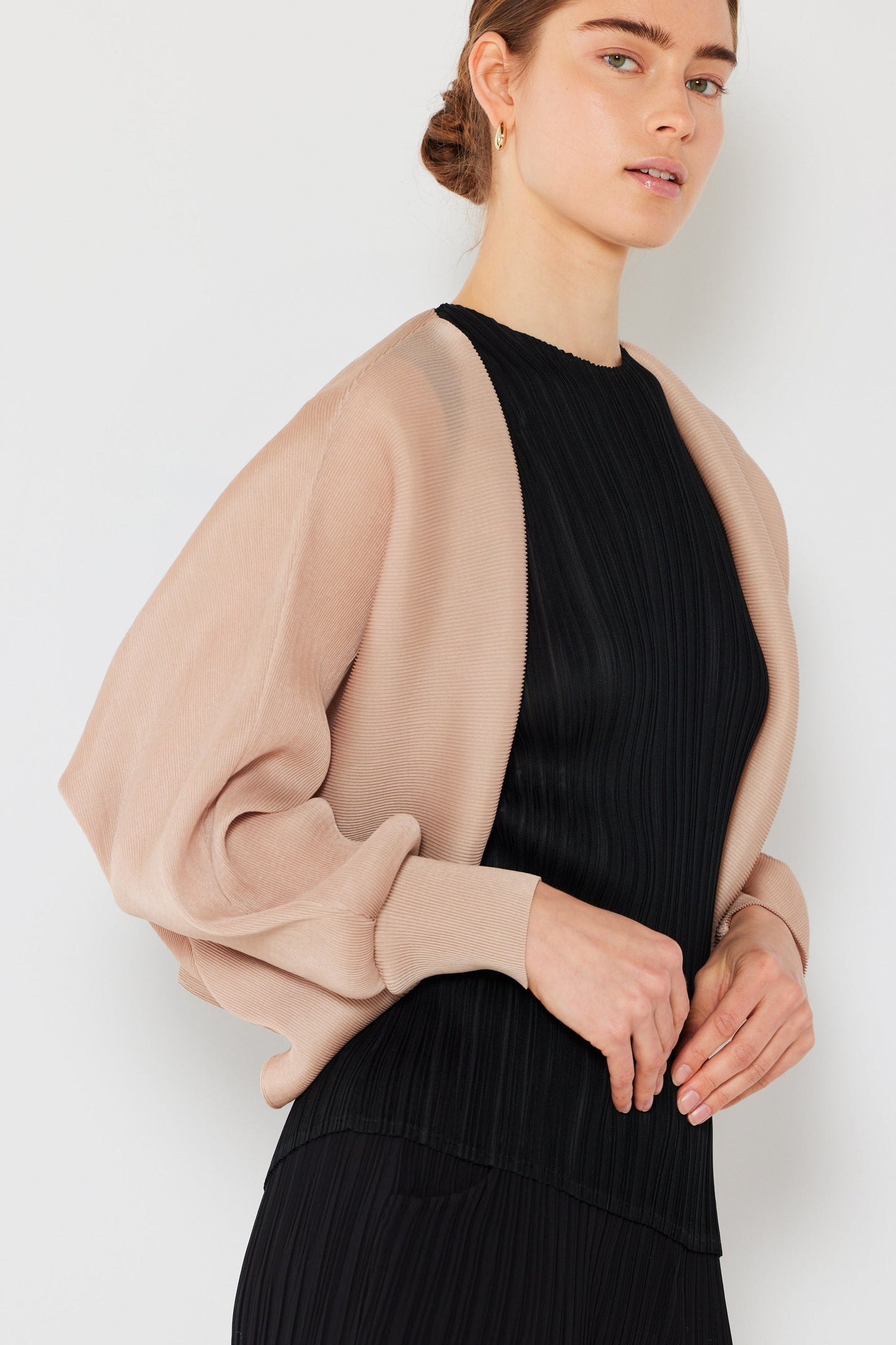Marina West Pleated Puff Sleeve Bolero Jacket- Style#J04SR