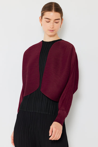 Marina West Pleated Puff Sleeve Bolero Jacket (J04SR) - Wine