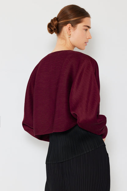 Marina West Pleated Puff Sleeve Bolero Jacket (J04SR) - Wine