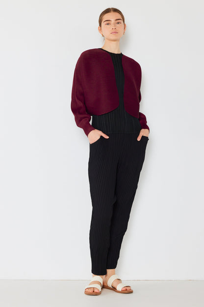 Marina West Pleated Puff Sleeve Bolero Jacket (J04SR) - Wine