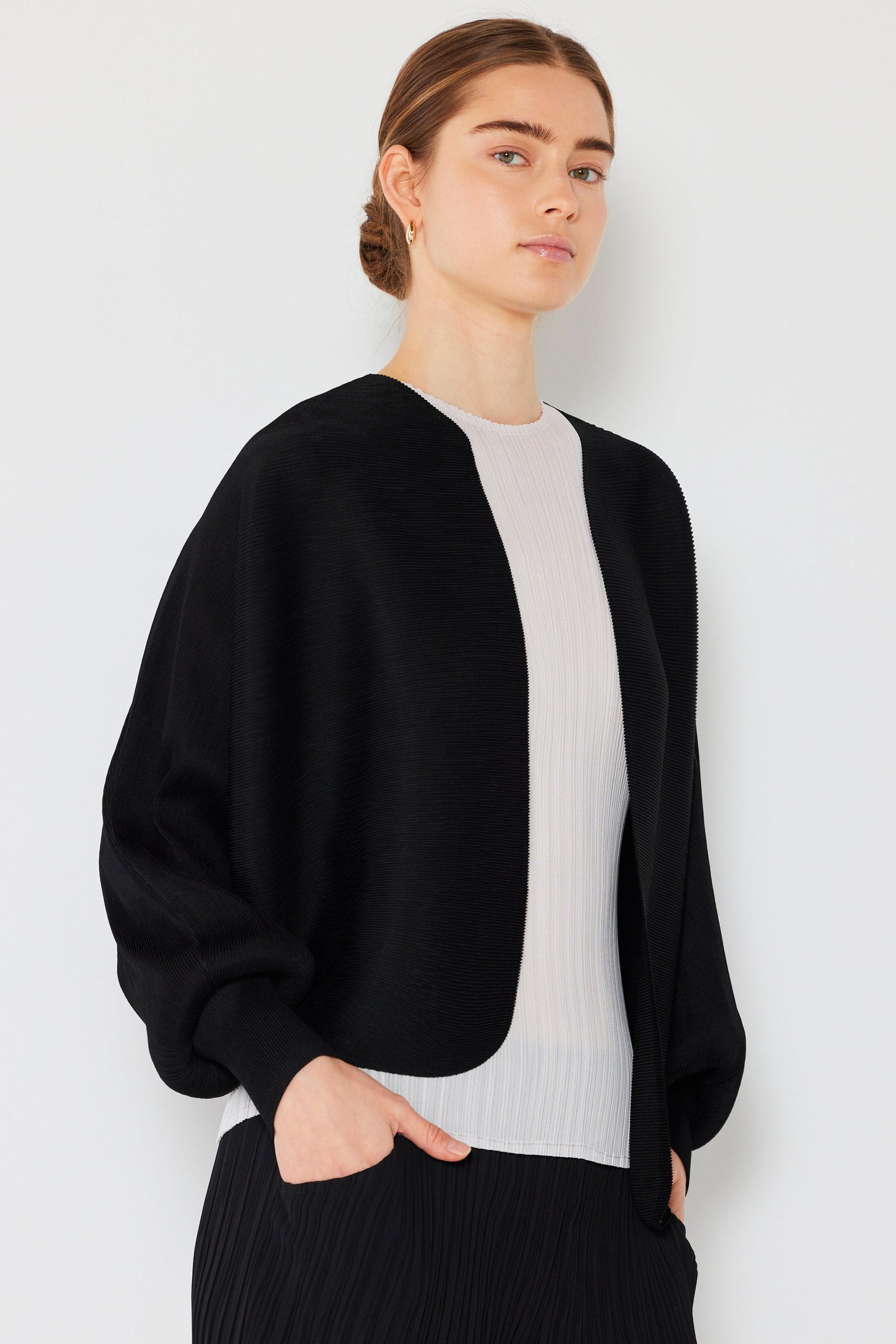 Marina West Pleated Puff Sleeve Bolero Jacket- Style#J04SR