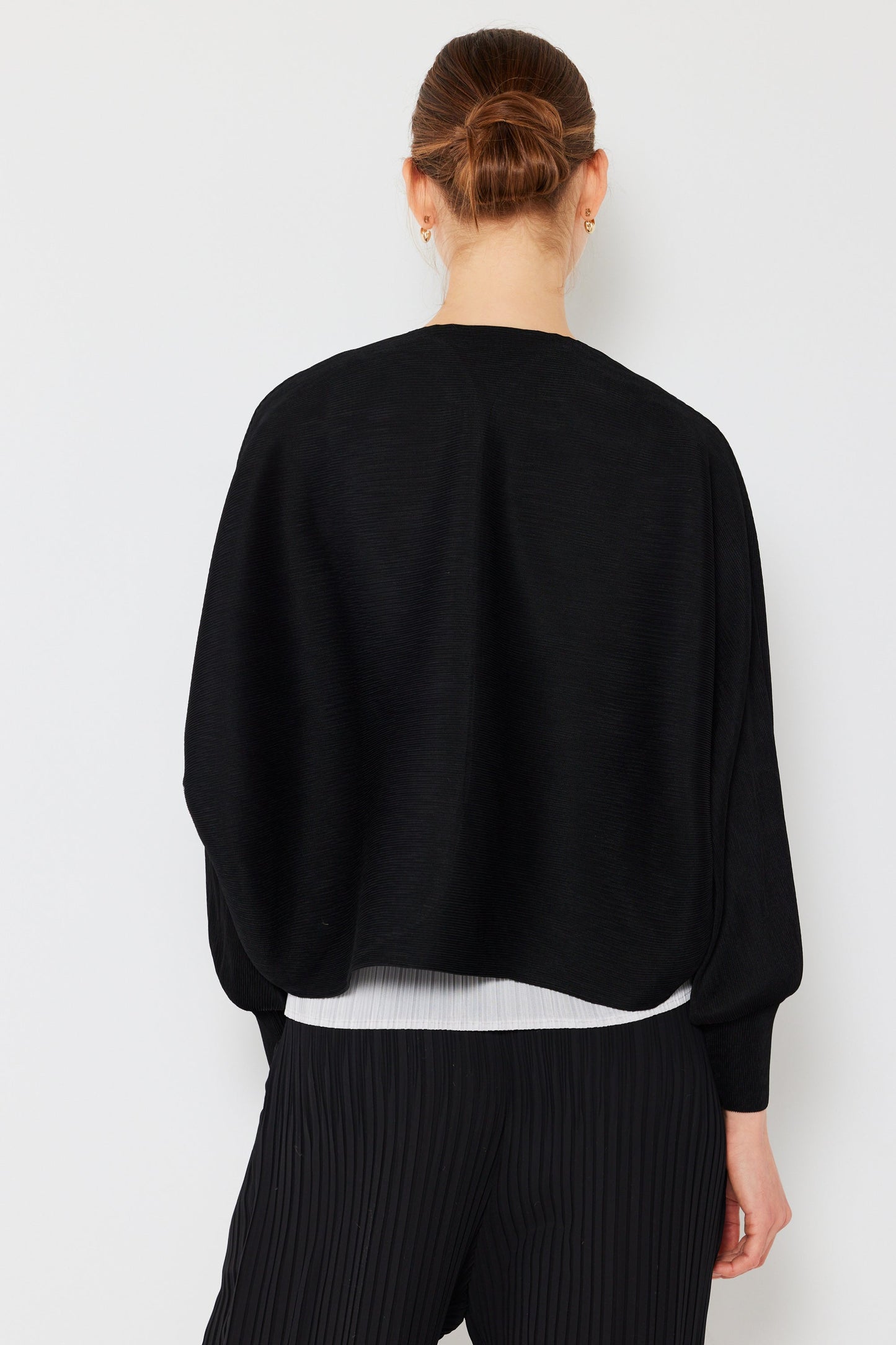 Marina West Pleated Puff Sleeve Bolero Jacket (J04SR) - Black