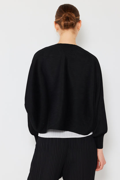Marina West Pleated Puff Sleeve Bolero Jacket (J04SR) - Black