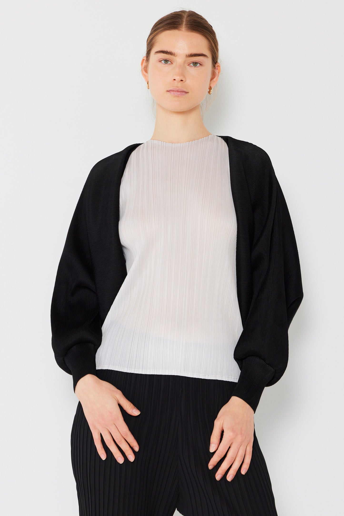 Marina West Pleated Puff Sleeve Bolero Jacket- Style#J04SR