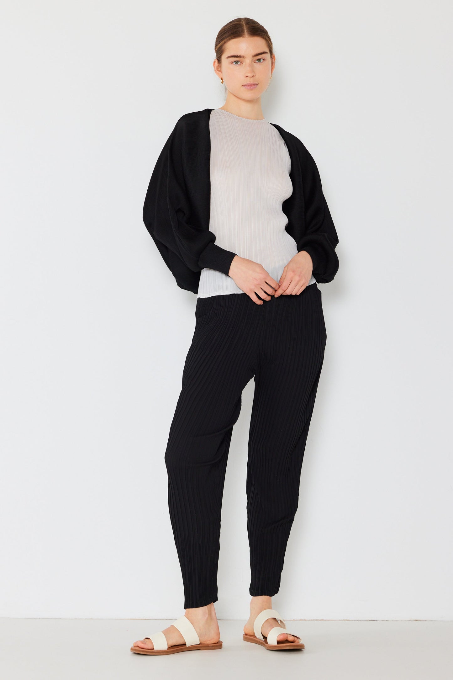 Marina West Pleated Puff Sleeve Bolero Jacket- Style#J04SR